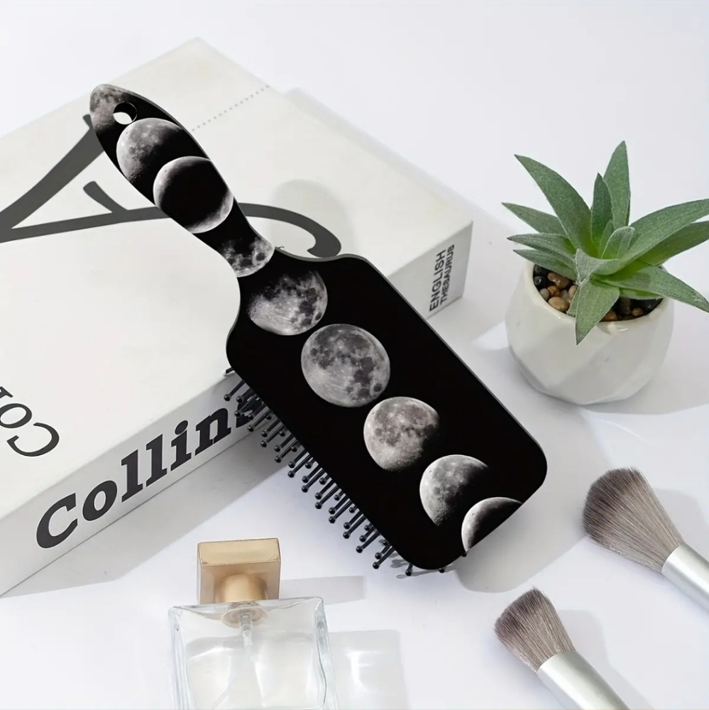 Moon phases hair brush lunar hair tool Detangling comb Goth night hair b…